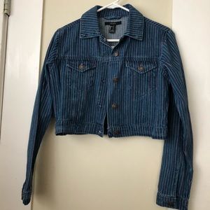 Forever 21 Dark Blue Pastel Stripe Denim Jacket
